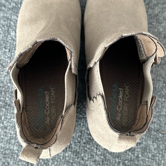 Sktechers Booties Womens 8 Taupe Grey Suede Air Cooled Scalloped Edge Boots - Picture 14 of 16